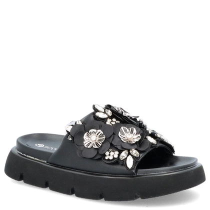 Skórzane klapki na platformie - SCAVIOLA S-392 CZARNE