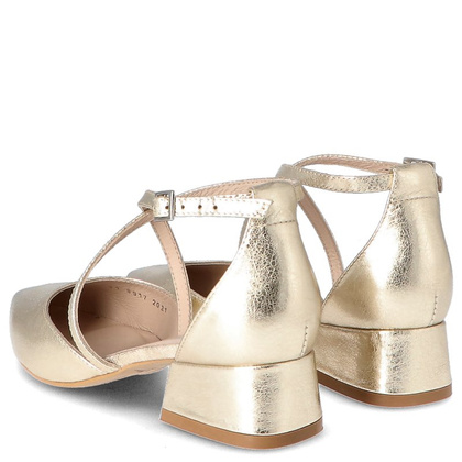 Czółenka ślubne na 4 cm obcasie - KOTYL 9917 ZŁOTY LICO