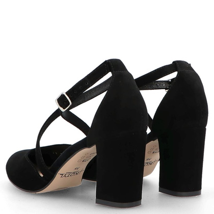 Czółenka zamszowe z paskami - KOTYL 7075 CZARNE