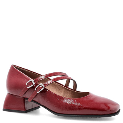 Skórzane czółenka z paskami - WONDERS D-1901 BORDOWE