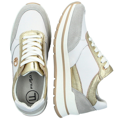 Skórzane sneakersy damskie - FILIPPO DP6858/25 BIAŁO-ZŁOTE