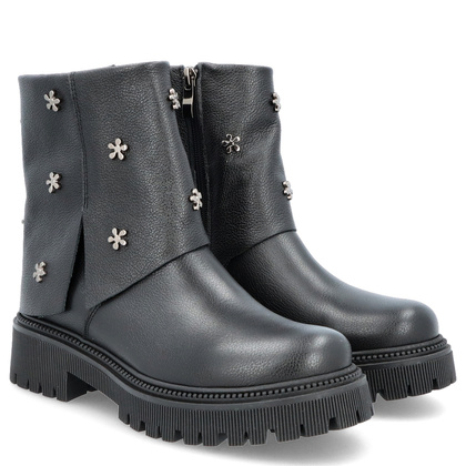 Skórzane botki z wywijaną cholewką - TYMOTEO G1068 CZARNE