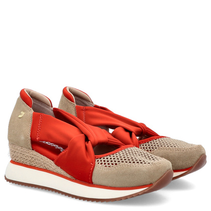 Hiszpańskie sneakersy na koturnie - GIOSEPPO 74059 BEŻOWO-CZERWONE