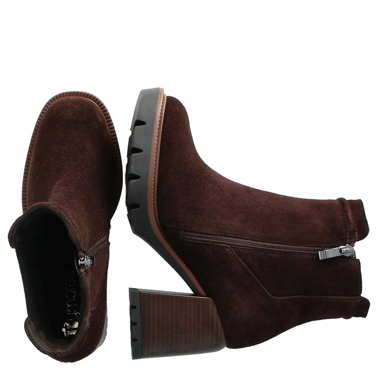 Skórzane botki na platformie - TYMOTEO G1047 CZEKOLADOWE