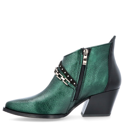 Krótkie kowbojki ze skóry - TYMOTEO G1069 BUTELKOWA ZIELEŃ