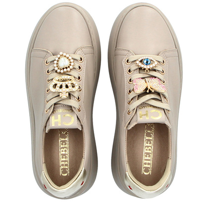Sneakersy skórzane z ozdobami - CHEBELLO 4292 BEŻOWE