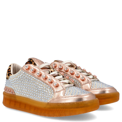 Błyszczące sneakersy damskie - EKP 3929K RÓŻOWE