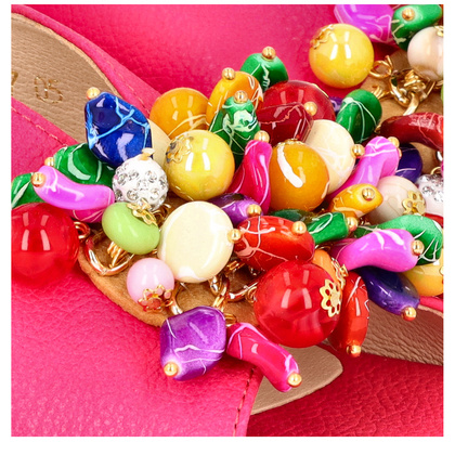 Skórzane sandały z ozdobą - TYMOTEO G1043 FUKSJA