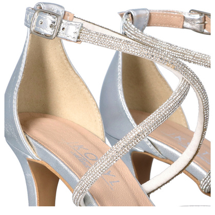 Ślubne szpilki z ozdobnymi paseczkami - KOTYL 3714 SREBRNE