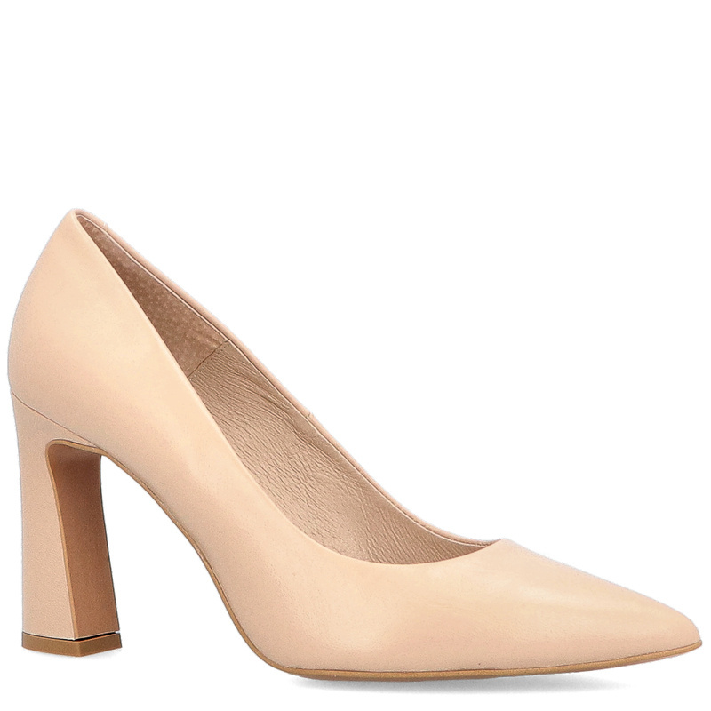 Czółenka na designerskim slupku - BRAVO MODA 0063 BEŻ