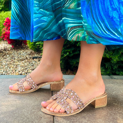 Eleganckie klapki ze skóry - BOTTEGA SMERALDA 296AAQ RÓŻOWE ZŁOTO