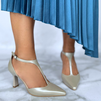 Czółenka ślubne z paskami - KOTYL 9007 PERŁOWE