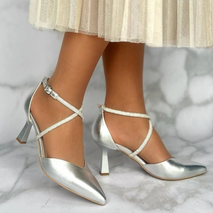 Srebrne szpilki damskie KOTYL – eleganckie buty na wesele i specjalne okazje