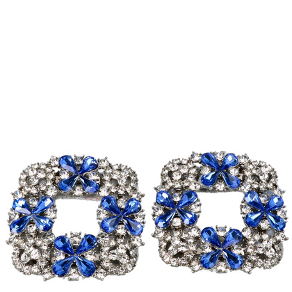 Kwadratowe klipsy do butów niebieskie kryształki - TYMOTEO LOVE T53 SREBRNE