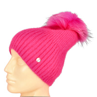 Czapka damska z pomponem - RABIONEK AN23.06PNJ RÓŻOWA