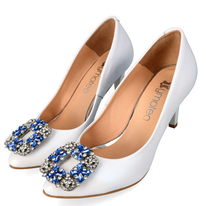 Kwadratowe klipsy do butów niebieskie kryształki - TYMOTEO LOVE T53 SREBRNE