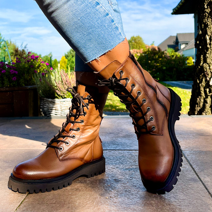 Sznurowane workery skórzane - JARGE OLIVIERA 48 BRĄZOWE