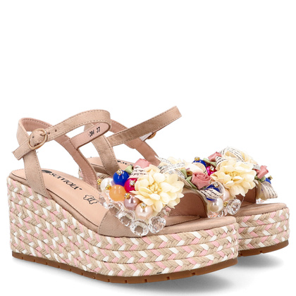 Modne sandały na koturnie - SCAVIOLA S-394 BEŻOWE