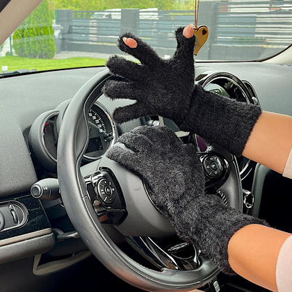 Puszyste rękawiczki damskie z obsługą ekranów - TYMOTEO LOVE R08 CZARNE