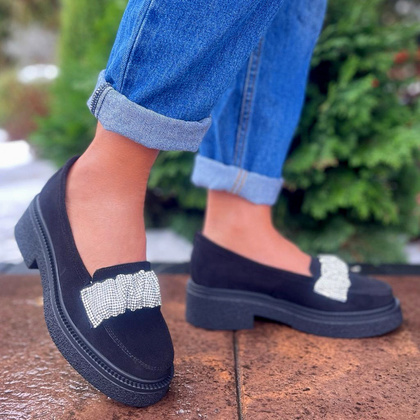 Eleganckie mokasyny z ozdobą - TYMOTEO L1055 CZARNE