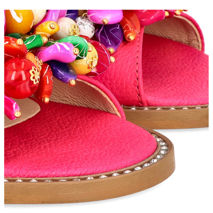 Skórzane sandały z ozdobą - TYMOTEO G1043 FUKSJA