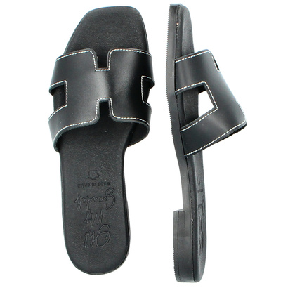 Wygodne klapki ze skóry - OH! MY SANDALS 5566 CZARNE