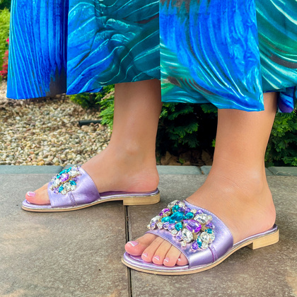 Eleganckie klapki ze skóry - BOTTEGA SMERALDA 215WLD FIOLETOWE