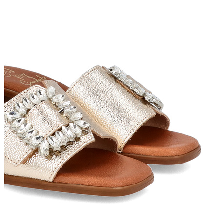 Eleganckie skórzane klapki - OH! MY SANDALS 5353 ZŁOTE