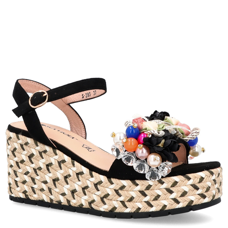 Modne sandały na koturnie - SCAVIOLA S-395 CZARNE