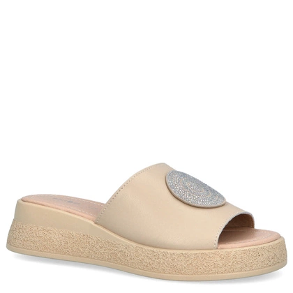 Skórzane klapki na platformie - FILIPPO DK6987/25 BEŻOWE