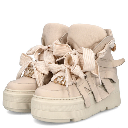 Wysokie sneakersy sznurowane - CHEBELLO 4561 BEŻOWE