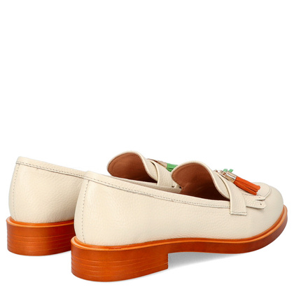 Skórzane mokasyny na kontrastowej podeszwie - TYMOTEO A1002 BEŻ+POMARAŃCZ