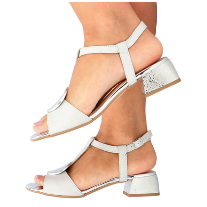 Eleganckie sandałki z ozdobą - TYMOTEO GABI SZARO SREBRNE