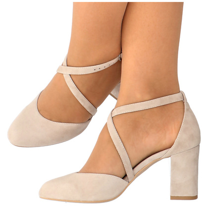 Taneczne czółenka ze skóry - KOTYL 7075 BEŻOWE