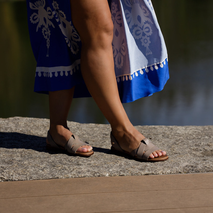 Płaskie sandały skórzane - LEMAR 40185 BEŻOWE