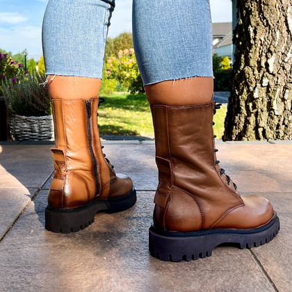 Sznurowane workery skórzane - JARGE OLIVIERA 48 BRĄZOWE