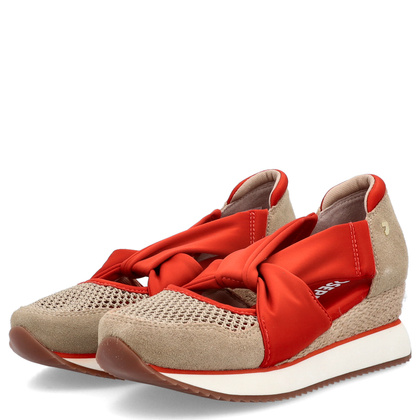 Hiszpańskie sneakersy na koturnie - GIOSEPPO 74059 BEŻOWO-CZERWONE