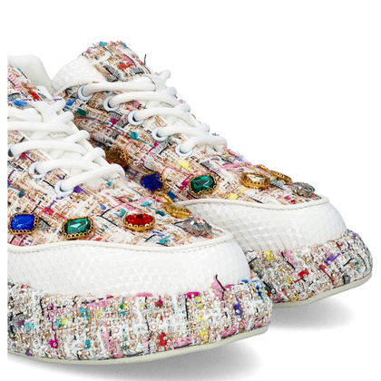 Sneakersy damskie z kryształkami - TYMOTEO LOVE 05 BEŻOWE