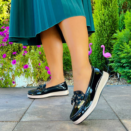 Skórzane półbuty z kokardą - FILIPPO DP6457/25 CZARNE