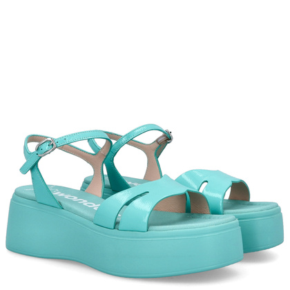 Hiszpańkie sandały na platformie - WONDERS A-3710 MORSKIE