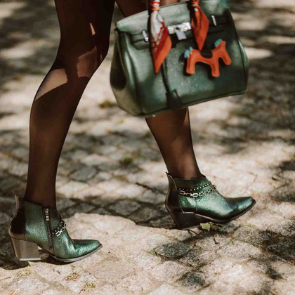 Krótkie kowbojki ze skóry - TYMOTEO G1069 BUTELKOWA ZIELEŃ