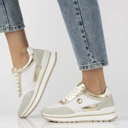 Skórzane sneakersy damskie - FILIPPO DP6858/25 BIAŁO-ZŁOTE