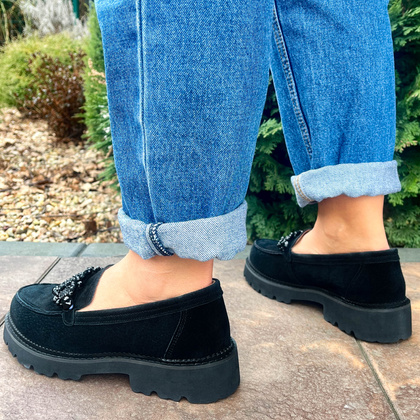 Eleganckie mokasyny z ozdobą - FILIPPO DP6167/24 BK