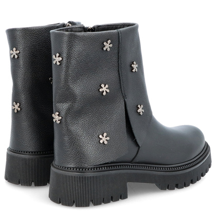 Skórzane botki z wywijaną cholewką - TYMOTEO G1068 CZARNE