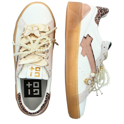 Sneakersy skórzane z ozdobami - GIO+ BLUE100 BIAŁE