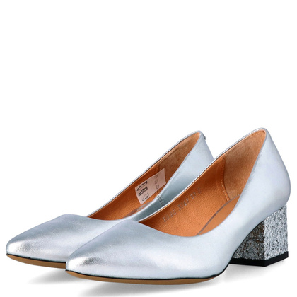 Czółenka na niskim obcasie - SIMEN 3767A SREBRNE
