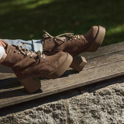 Sznurowane botki ze skóry - KARINO 5323 BRĄZOWE