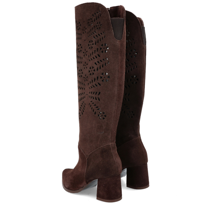 Stylowe ażurowe kozaki - TYMOTEO L1001 CZEKOLADOWE