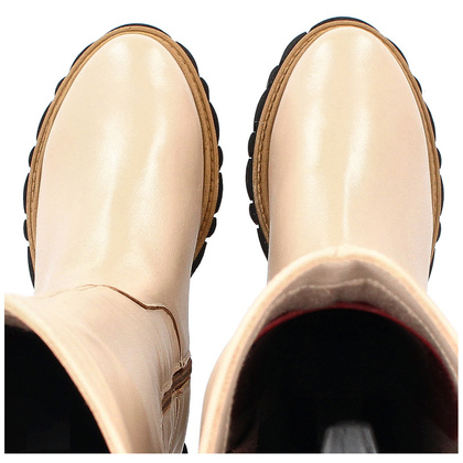 Modne skórzane kozaki - TYMOTEO M2011 BEŻOWE