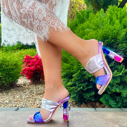 Hiszpańskie klapki na zdobnym obcasie - ALMA EN PENA V240504 FIOLETOWE